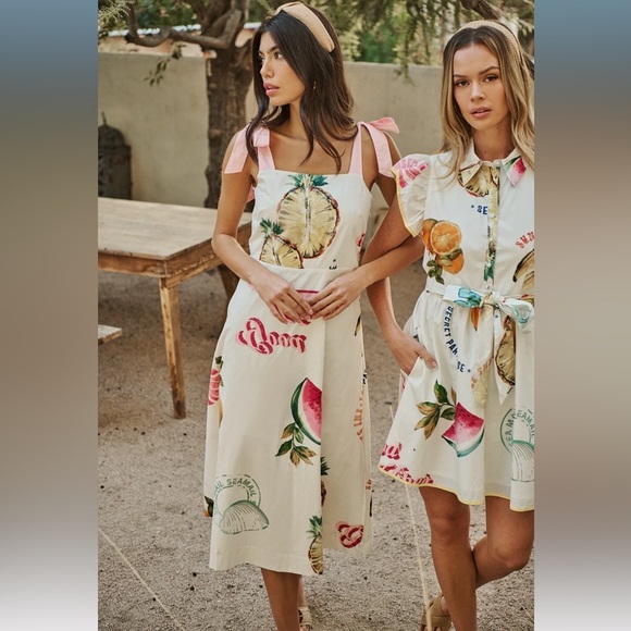 SugarLips Zahra Island Tyra Smocked Midi Ivory Multi - Picture 5 of 7